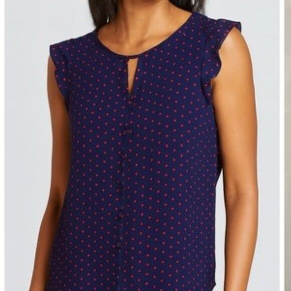 Banana Republic Blue and Red Polka Dot Sleeveless Top - Picture 1 of 8